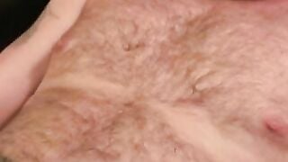 Hairy old man shoots jizz after wanking cock solo