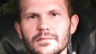Stud passionately tugs on his huge dick after an interview