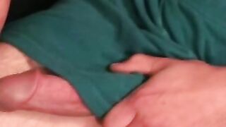 Stud passionately tugs on his huge dick after an interview