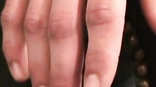 Stud passionately tugs on his huge dick after an interview