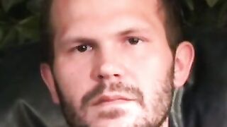 Stud passionately tugs on his huge dick after an interview