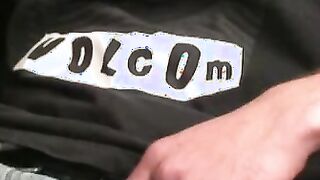Stud passionately tugs on his huge dick after an interview