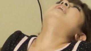 Japanese bitch plays with her pussy as hidden man watches