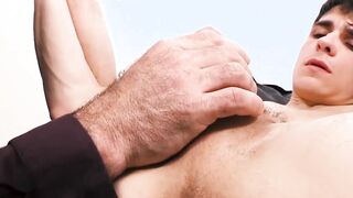 Stepdaddy plays around with stepsons butt and jerks him off