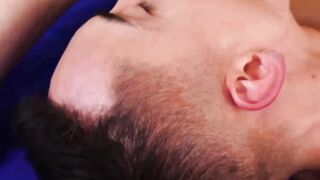 Twink gets a sensual caress by his lively gay and barebacks him