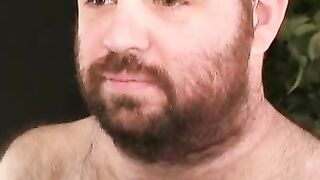 Beefy bear stroking hairy cock before cumshot solo