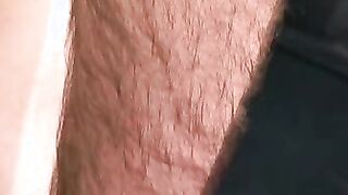 Beefy bear stroking hairy cock before cumshot solo