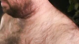 Beefy bear stroking hairy cock before cumshot solo
