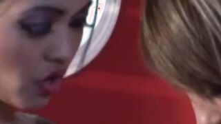 Gorgeous femdom in a latex suit fingerfucking her dyke sub