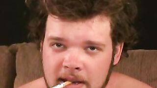 Tattooed stud chilling before jerking big cock for cumshot