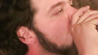 Tattooed stud chilling before jerking big cock for cumshot