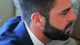 Men in suit and tie vigorously analpound after wet blowjobs