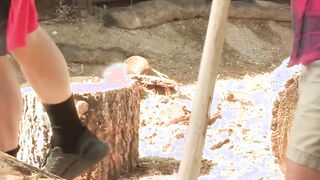 Studly stepdad spitroasted by stepsons in the wake of slashing wood