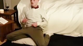 Solo young blond twink Cain Fonda masturbates and cums
