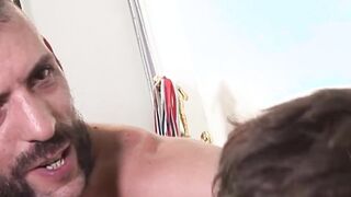 Raw doggy style sex with mature guy with tats and twink