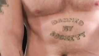 Bald thug cums on a plate after jerking off in amateur solo