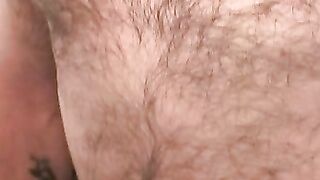 Hairy and mature guy shows off tattoos before wanking solo