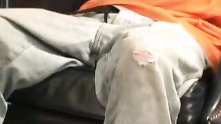 Mature amateur gay strips after an interview and jerks off