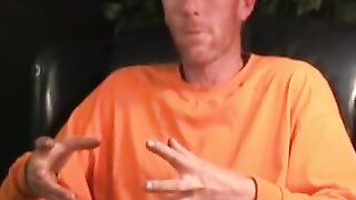 Mature amateur gay strips after an interview and jerks off