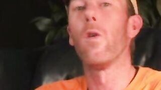 Mature amateur gay strips after an interview and jerks off