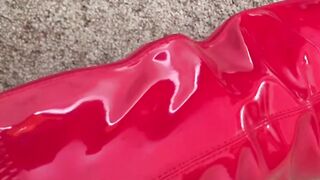 Busty European MILF in latex boots solo pussy fingering