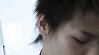 Young Japanese jerking off and climaxing at the office