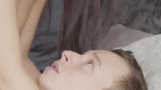 Brunette babe Emily F blows Nikki Nuttz big dick and fucked in doggystyle