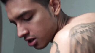 Inked young Latino jock sucking dick before bareback fucking