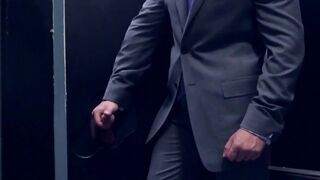Classy hunk sucks gloryhole cock before threeway drilling