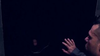Classy hunk sucks gloryhole cock before threeway drilling