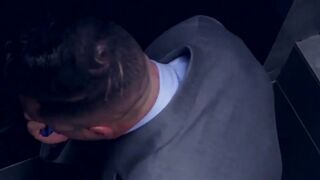 Classy hunk sucks gloryhole cock before threeway drilling