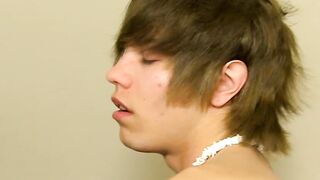 Passionate twink stuffs his ass with dildo while jerking off