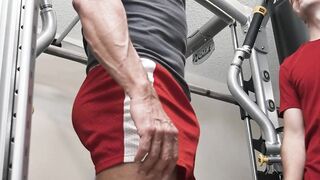 Hunk instructor Dallas Steele helps Marcus Rivers work out his big thick cock