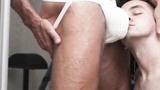 Hunk instructor Dallas Steele helps Marcus Rivers work out his big thick cock