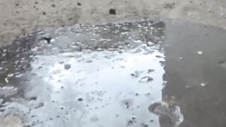 Tantalizing Japanese girl peeing in front of someone bicycle