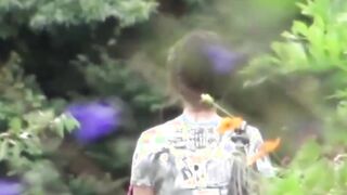 Tantalizing Japanese girl peeing in front of someone bicycle
