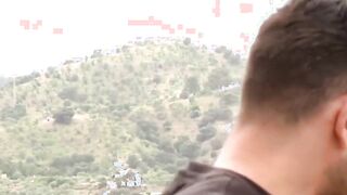 Fucking a guy outside who is dressed elegantly in a suit and tie