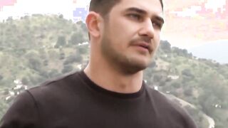 Fucking a guy outside who is dressed elegantly in a suit and tie
