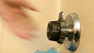 Young dick lover having solo fun under a hot shower