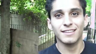 Before ending a doggystyle in a facial an inked Latino suckers a big cock