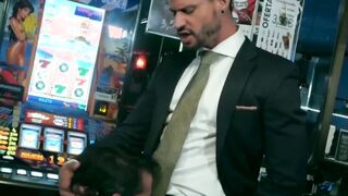 Attractive men in tasteful suits spitroasting pretty base