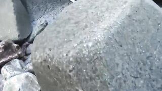 Young black jock sucks and tastes cum in threesome outdoor