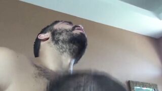 Inked jock sprayed with jizz after hot ball licking blowjob