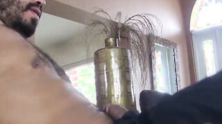 Inked jock sprayed with jizz after hot ball licking blowjob