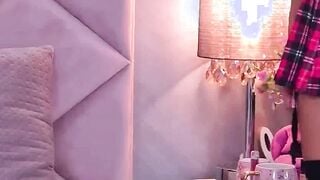 Blonde in fishnet stockings masturbates on webcam