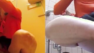 Delightful Asian women close up found peeing on secret cam