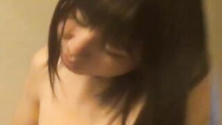 Japanese slut plays naughty while hidden guy watches her