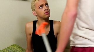 Youthful homo strokes his dick and cums while being sans protection