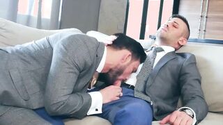 A man dressed in a suit Ricky Blue does a doggiestyle analfuck
