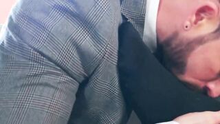A man dressed in a suit Ricky Blue does a doggiestyle analfuck